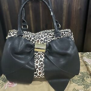 Besty Johnson Leopard Print Ribbon Handbag